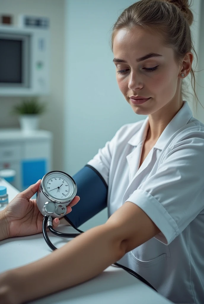 Create an image for a product that is designed to treat hypertension. Show a happy and healthy middle-aged or older person engaged in physical activity, such as a walk in the park or yoga. Use a calm colour scheme (blue, green, white). Add medical context (stethoscope, cardiogram) and scientific elements (molecular structures, blood pressure graph). Include a short text block with the main benefits of the product: "Reliable treatment of hypertension", "Provides stable blood pressure", "Improves quality of life". The image should evoke a sense of hope and confidence in the consumer, emphasising the reliability and professionalism of the product.