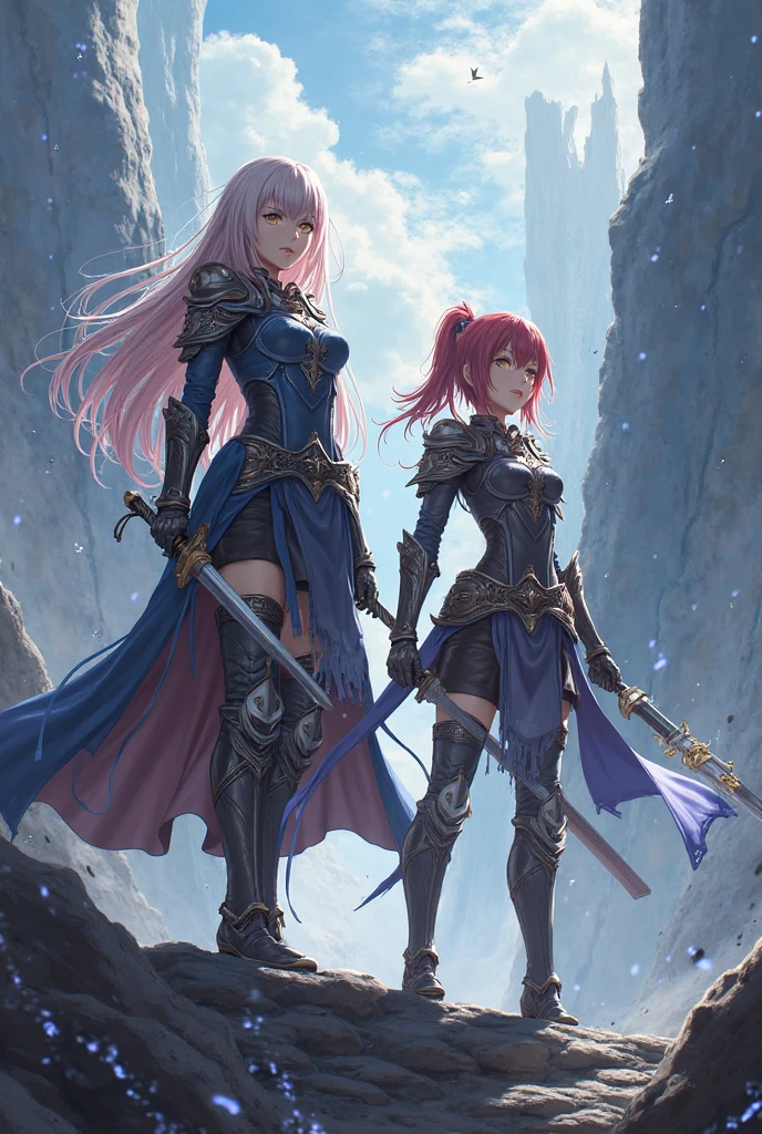 (((Medium shot))), couple, ((a man and a woman)), two individuals, big sword, battle, gorgeous background, dark castle in the background, ((big sword)), frolic, hilarious , sweet, happy, smile, colored armor, colored chain mail, colored armor, happy, pretty eyes, playful, surrealism, pov, romanticism, cinematic lighting, 8K, UHD, masterpiece, ccurate, anatomically correct, textured skin, high detail, high quality, high resolution, Award-winning, best quality, 16K, bad body, bad hands, bad legs.