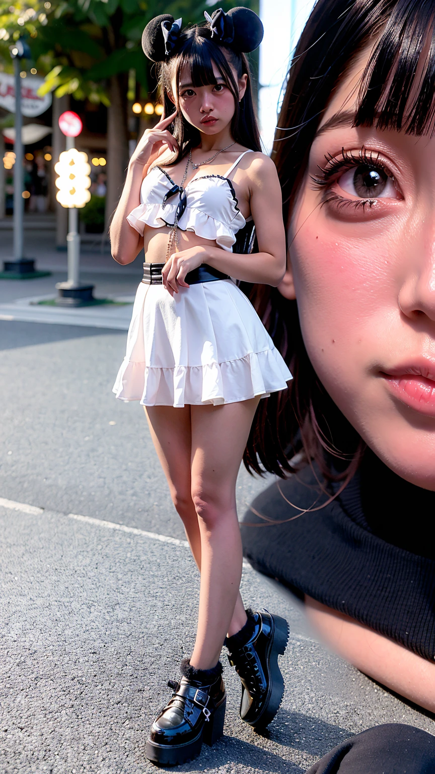 Pink hair、Pink rabbit ears、女の子1人、独奏、pink brassiere、Pink Panties、in a street、M-shaped legs、Opening legs、​masterpiece、top-quality、realisitic、Hyper-detailing、(Glossy skin、be sweaty:1.4)、absurderes、Looking at the camera、short pink hair、Brown-eyed、Slender beauties、动态照明、hight resolution、foco nítido、depth of fields、Detailed eye、Sharp eyes、Realistic eyes、(small tits:1.6)、(thick thight:1.0)、Protruding pubic hair、Beautiful shaped、Beautuful Women:1.4、Slender Abs:1.2、((Short-cut bob hair))、((small tits:1.4))、((Kpop Idol:1.3))、((Lingerie 1.5))、Highly detailed facial and skin texture、((the pose))、((魅惑的))、((spread legswide))、((Drenched body))