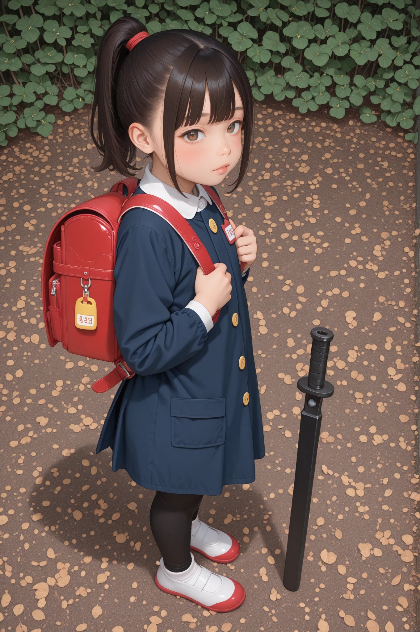 Tip: A very charming little girl with a backpack and her adorable puppy enjoying a lovely spring outing surrounded by beautiful yellow flowers and nature. The illustration is a high-definition illustration in 4K resolution with highly detailed facial features and cartoon-style visuals.