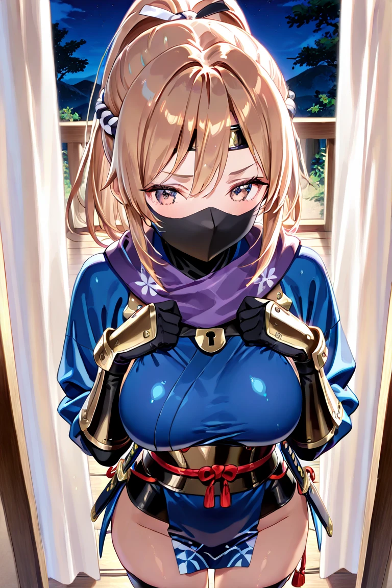 masterpiece、Woman kneeling、20-year-old、Blonde、Show your amount、one piece、mask、blowjob、Beautiful Eyes、blush、looks fun、Fog around the mouth、Close-up of face、sfw、living