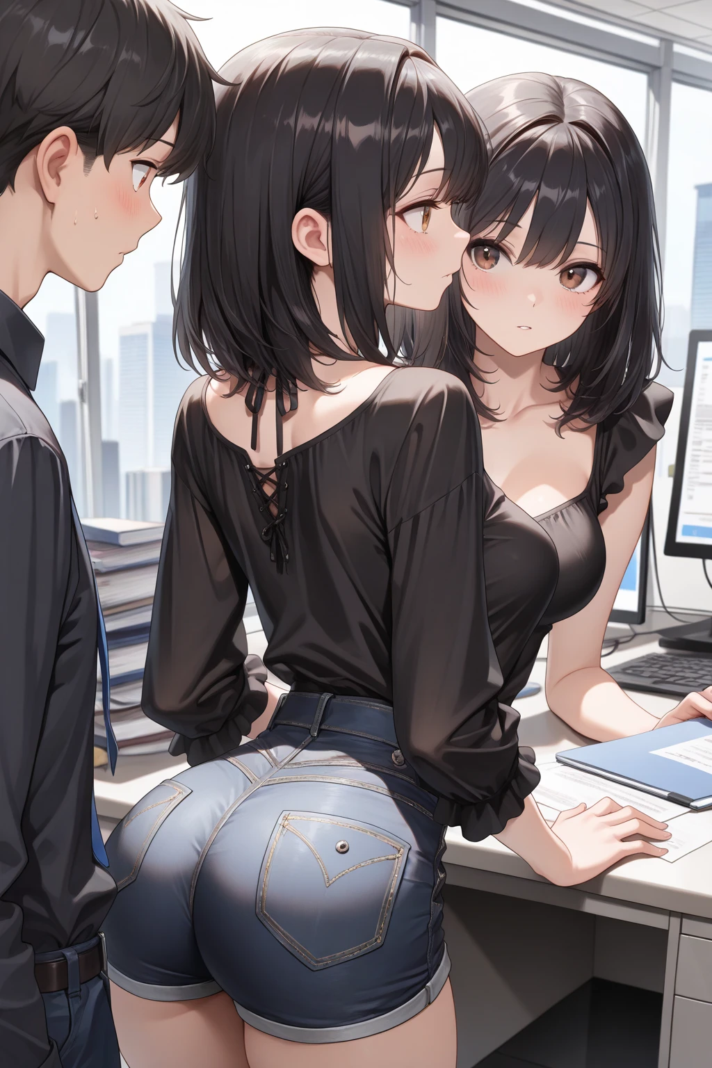 (high resolution)Beautiful mature woman、Black Hair、office、officeレディー、Black Stockings、squat
