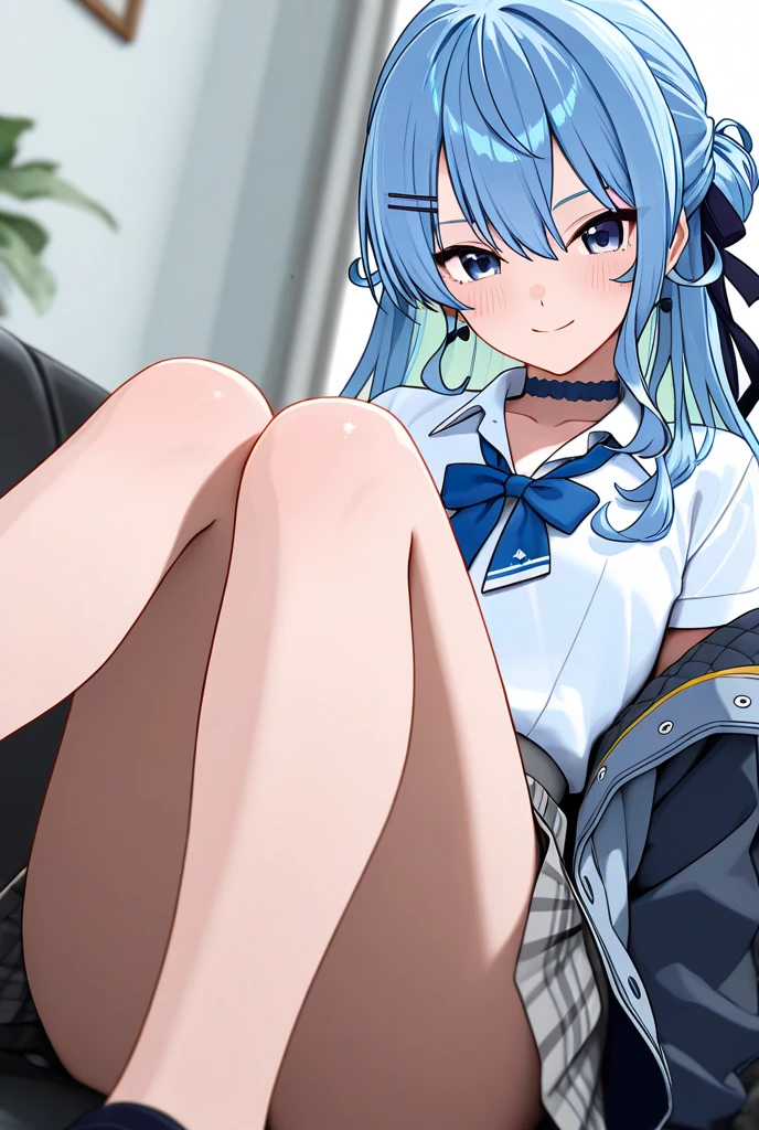 vivy, symbol on neck, (long hair, blue hair:1.6), underwear, panties, 1girl, breasts, large_breasts, sitting, skirt, solo, gloves, spread_legs, black_legwear, white_panties, indoors, looking_at_viewer, necktie, plant, feet, black_panties, pantyhose, lamp, high_heels, "long shot scenic professional photograph of {prompt}, perfect viewpoint, highly detailed, wide-angle lens, hyper realistic, with dramatic sky, polarizing filter, natural lighting, vivid colors, everything in sharp focus, HDR, UHD, 64K", anime coloring, anime screencap, steaming body, fog, heavy breathing,