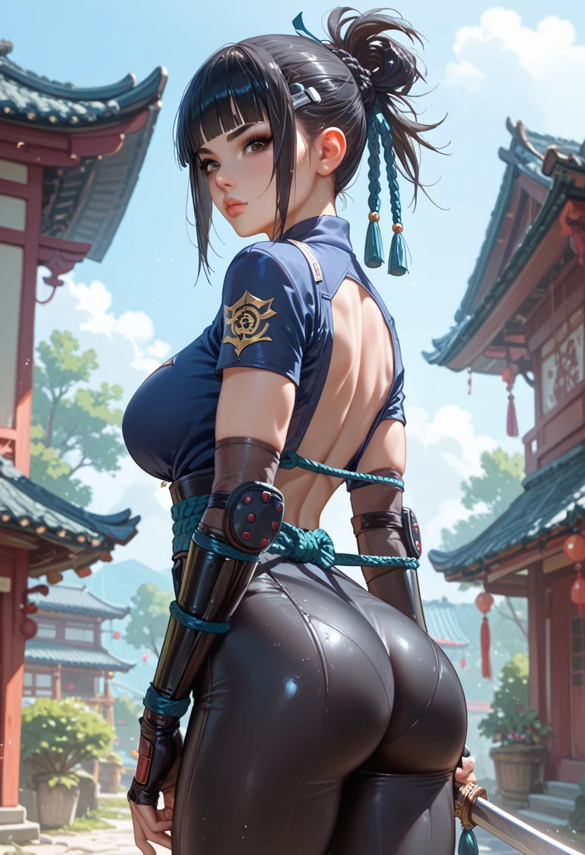 masterpiece, Highest quality,  (Unreal Engine),  Super Resolution,  Very detailed, Complex, colorful, Clear images, Sharp focus, Digital Blending, 

Beautiful woman, (Taki), (TakNin), Beautiful Eyes, (Attractive face:1.2), (Beautiful Skin), Big Breasts, Butt, Tight waist, Perfect Eyes, Perfect Face, Ultra detailed hair, Ultra detailed face, Very detailed lips, Vivid expression, Healthy Body, Beautifully detailed sweat glands, Smooth skin texture, Carefully drawn,

((humidity:1.2), Sticky with sweat), chant ninjutsu,  shinobi pose, 

In the world of Soul Calibur, In the castle town of Japan, night, (Shot on Sony α9, Dynamic Angle),