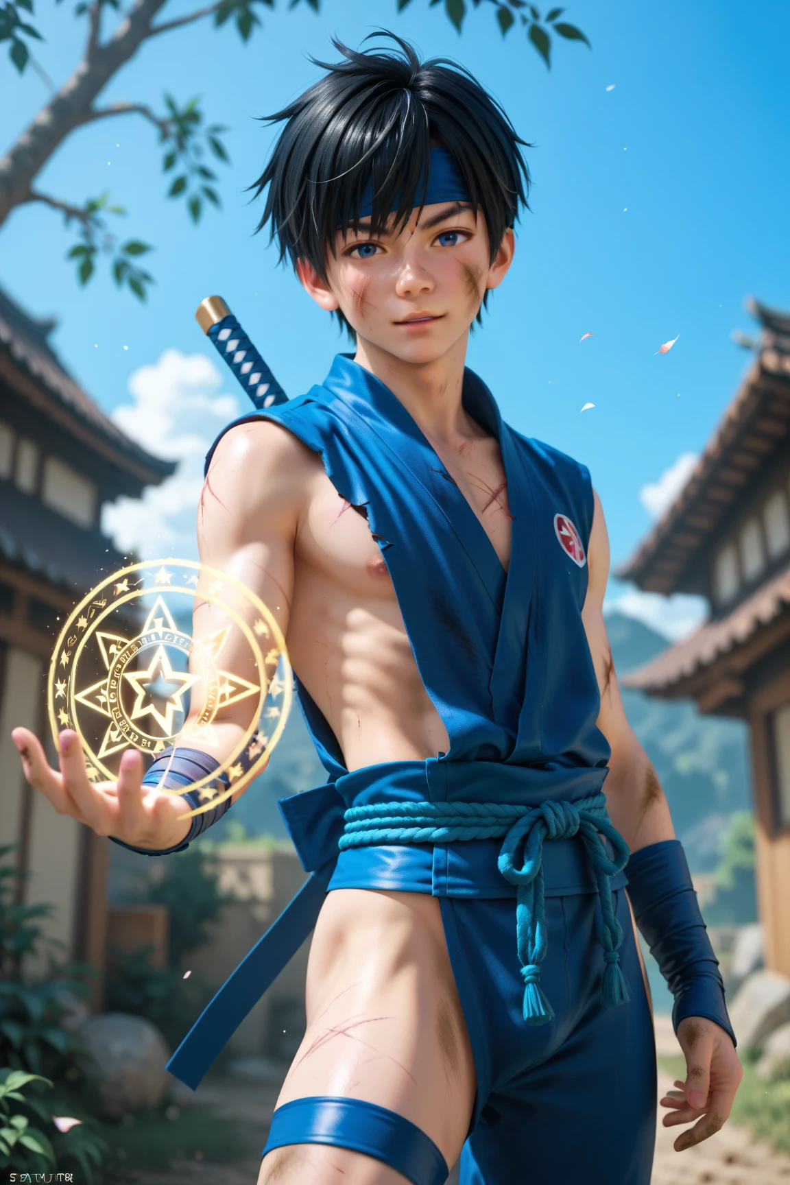 1 male, Japanese male model, high resolution 4k, adult, handsome, perfect face detail, detailed eyes and face, clean shaved, sixpack, white eyebrow hair, white eyelashes, Naked torso, Detailed face, perfect face, dynamic lighting, Real skin texture, ((Perfect hand details)), ((Real and complete hand details)), unreal engine, hd picture, satoru gojo, Jujutsu kaisen, white hair, short hair ,hair between eyes ,blue eyes, white skin, Kimono male,