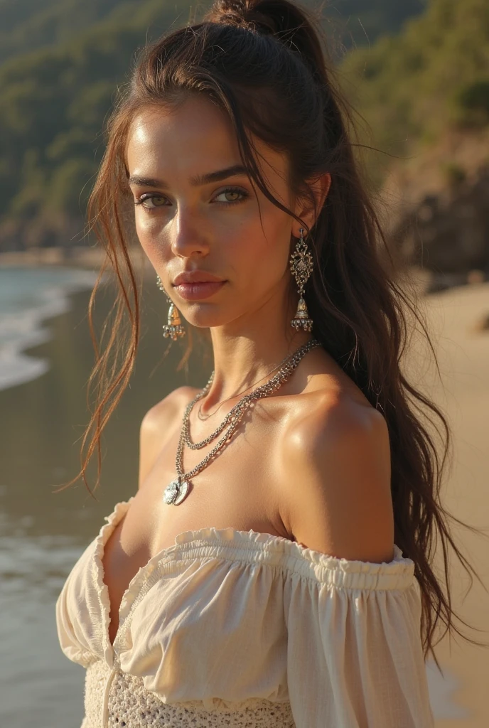 (Meisterwerk, Best quality, photorealistisch, highres, Professionelle Fotografie, :1.4), scharfer Fokus, (1 girl, Anllela Sagra), perfect hands and fingers, realistisch skin, Perfect body shape, Dekollete, (braids, extrem detailliertes Haar), zartes sexy Gesicht, detaillierte Augen, heart-shaped pupils, detailliertes Gesicht, Detaillierte Lippen, verspielter Blick, Schimmernde Lippen, detailed naked breasts, detaillierte nackte Vagina, Detailed breasts, detaillierte Vagina, nackt, hole body, offene Beine am Strand, Modefotografie, Film, bokeh, ((sanfte Beleuchtung, sehr detailliert, realistisch, super realistisch, Realismus, realistisch detail)), (very thin, slim and muscular body:1.3), perfectly fitting body, Portrait of the whole bodyWie on face.