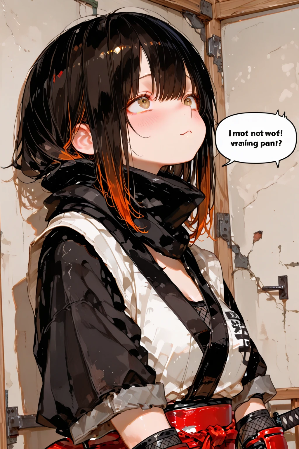 masterpiece, best quality, super fine illustration, an extremely beautiful girl, 1girl, highly detailed beautiful face and eyes, perfect hands, looking at viewer, shy, full-face blush, upturned eyes, medium hair, messy hair, from above, black jacket, burn scars, burn face, <lora:karaharaShima_v1:1.0>, karahara shima, <lora:kabedon_pov:1.5>, 1girl and 1boy, kabedon pov, hold clothes, black eyes, looking at viewer, cowboy shot, black eyes, <lora:hypnoLora8-000012:1>, hypnoLora, empty eyes, blank eyes,
