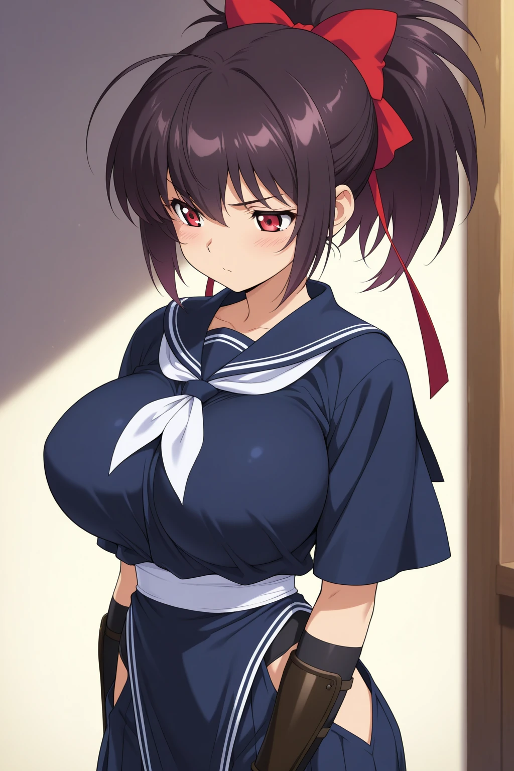 (((Perfect white background))),(erotic pose),(Beautiful posture),((1 girl)),((8K)),(Masterpiece), (((Best quality))), (ultra detailed), ((highly detailed computer illustration)), ((Extraordinarily gentle and beautiful face)),(( Extremely embarrassed face))), ((Cheeks become very red)), ((hides big breasts)) ,(Different emotions),((Eyes drawn in manga style)),((Brasang style medium eyes)), (((long black straight hair down to the waist, ponytail hairstyle) )),((purple eyes) ), (Detailed crotch),((covers the chest and groin)), ((very sad eyebrows)), (tense face),((random pose)), Mouth is not very open, (((single character concepts))), ((how many different poses)) , (full height:1.1) , ((stripping clothes)) , (((cover your bare chest with your hand))), (((absolutely naked))) , (exhibitionism) 