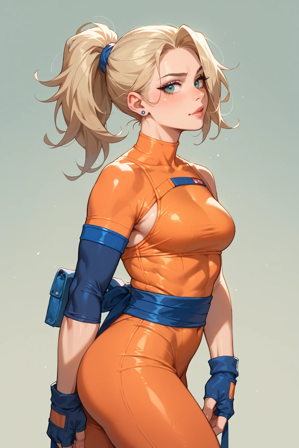 art (Carl Larson:1.2),(Post-Impressionism),,((oil)),Soft lighting,nice,Cammy SF6, One person,alone,Blonde, short hair,blue eyes, Large Breasts, Wounds on the cheeks ,One person, ((Wearing a sexy yellow and black bodysuit)),Sexy pose,,((Blue sky background)),,On all fours,Squat,Focus on the pussy,Camel Toe,