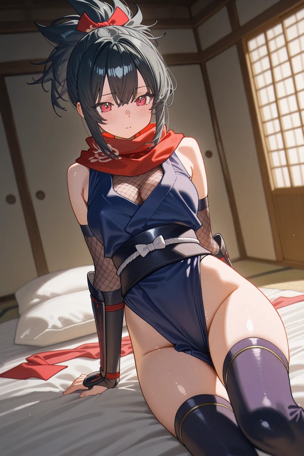 absurdres, (best quality), (masterpiece), (ultra-detailed: 1.2), (photorealistic: 1.1), (highres), 1girl, konan \(naruto\), (akatsuki outfit:1.1), piercing labret, (paper:1.2), ripples, twirling,
