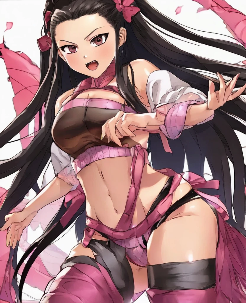 (masterpiece, best quality:1.2), 1girl, solo,standing_split,
Yuuki Mikan, long hair,black sleeveless short vest,pink skirt,black