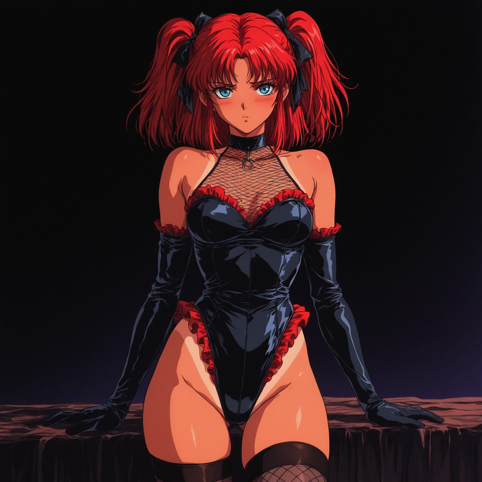 Rio, Super Blackjack、red hair、short hair、((bondage))、((thigh high socks))、first round、Photo from below、medium chest、prison、Rio・デ・カーニバル、boots、((chained))