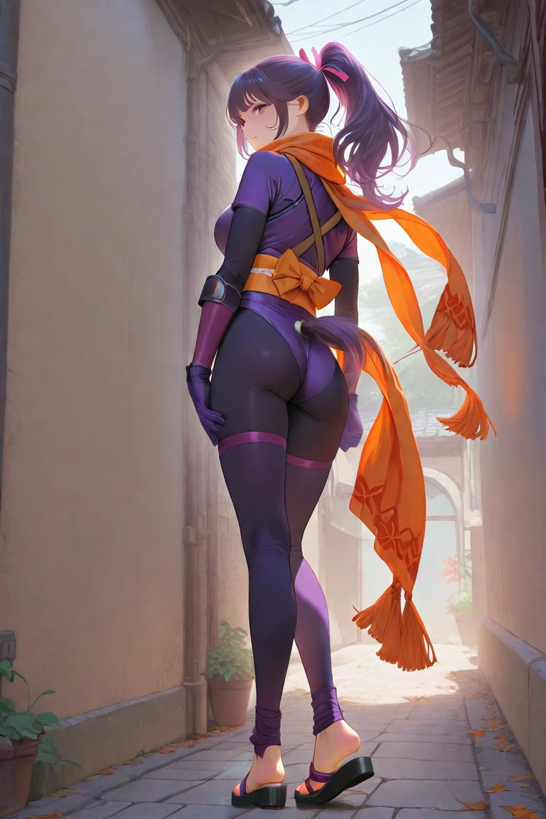masterpiece,best quality,extreme detail,8k,<lora:menat-10:0.8>,menat2, 1girl, solo, breasts, looking at viewer, short hair, thighhighs, gloves, medium breasts, green eyes, purple hair, ass, barefoot, looking back, dark skin, fingerless gloves, feet, dark-skinned female, kneeling, makeup, toes, soles, bob cut, tiara, reflection, shawl, circlet, mirror, toeless legwear