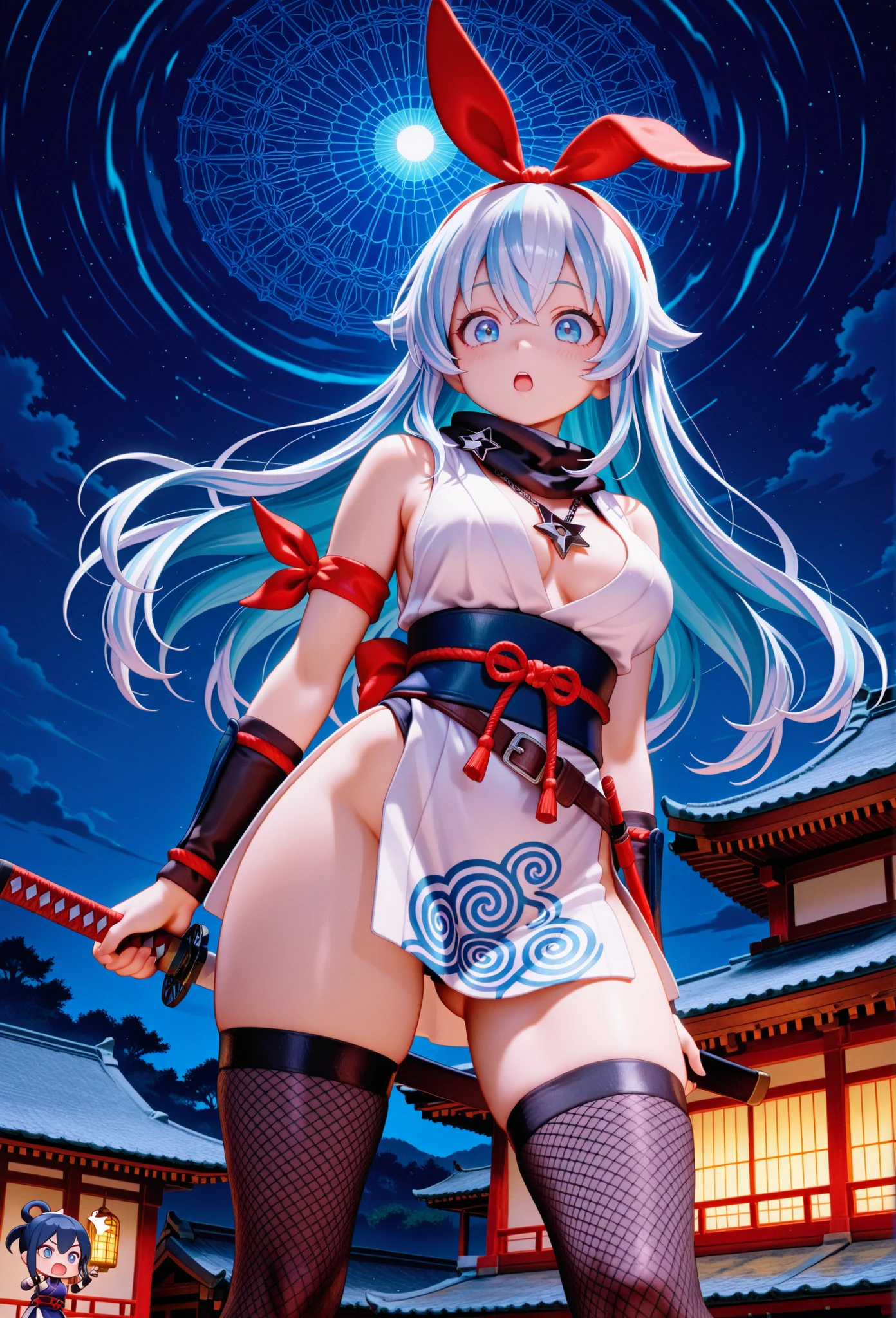 3D poster nine-tailed fox, young girl, perfect face, perfect female body, cat's eye, signed bottom left, masterpiece, dolphin, top quality,