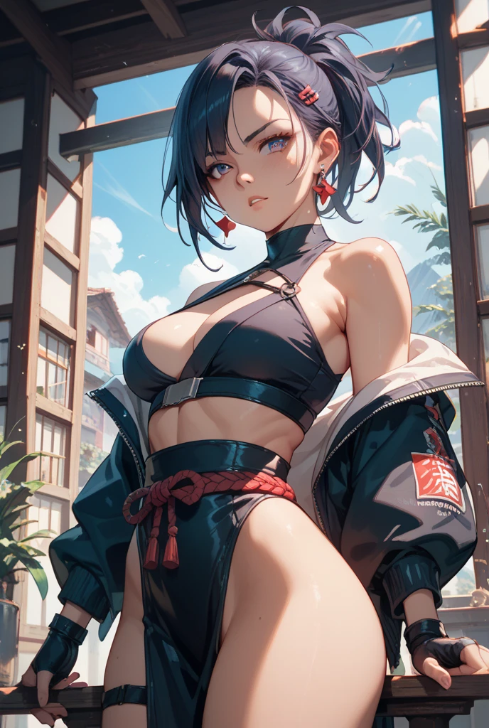 girl girl,Korea,standing on magma, futuristic,
18 years old,Short hair, shoulder length,black hair, big breasts,wet, sweat, camel toe, red lips ,Wear glasses,
White underwear, sexy pose,
red eyes,
