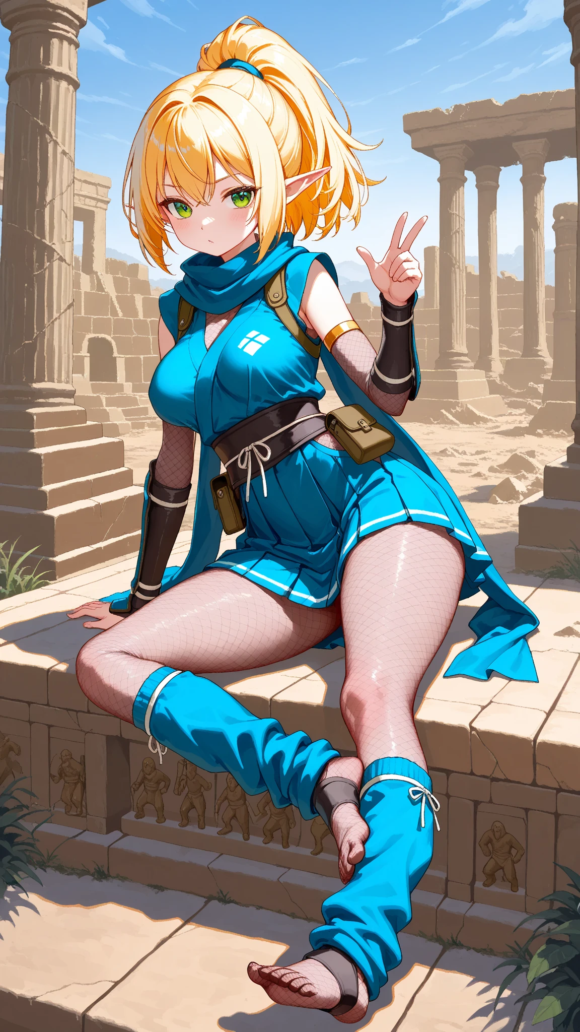 ((Full body, standing):1.5), Only Princess Zelda:wearing extremely tight-fitting black maid outfit, with short white shorts, extremely large breasts, very short pink hair, blue eyes, posing erotic, smiling and looking at the viewer, in an Egyptian tomb full of sarcophagi, with mummies inside. egyptian style. anime, anime, Hyperrealism, Hyperrealism, 16k, ((high quality, high details):1.4), UHD, masterpiece