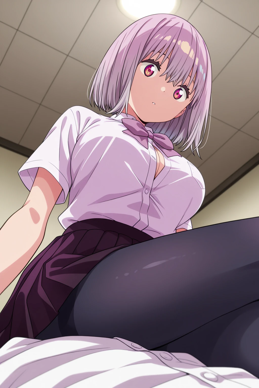 Blowjob、Ultra-detailed illustrations、Ultra-precise expression、masterpiece、Highest quality、ultra High resolution、High resolution、Hiromitsu Takeda Style、Side angle、White background、Simple Background、One girl、Fat man、Man wearing black panties、solo、Mash Kyrielight、light purple hair,short hair,hair over one eyes、Black sleeveless dress, White collar、Red tie、Black Pantyhose、Purple panties、Brown short boots、Purple eyes、Vulgar expression、smile、Open your mouth、blush、Large Breasts、Big Breasts、Choker of Hearts、White Breath、Sweat、Glowing Skin、shiny skin、Pussy juice、On all fours、Big penis、、