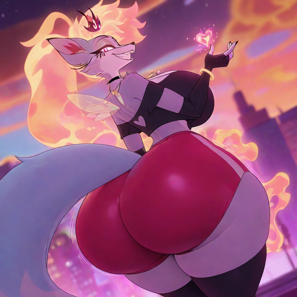 (best quality, masterpiece:1), furry, female, 1girl, anthro, angeldust, 4 arms, white cloths , thigh boots, gold tooth, huge chest tuft, choker, bowtie, , red gloves, grin, sharp teet hourglass figure, thick thighs, bubble butt, wide hips, *, pants, full, body, butler cloths, noble cloths,blending, reflection light, ray tracing, backlighting, bloom, blending, drop shadow, film grain, image fill, Fujicolor, halftone, motion lines, optical illusion, anaglyph, stereogram, speed lines, vignetting, scanlines, UHD, retina, masterpiece, ccurate, anatomically correct, textured skin, super detail, high details, high quality, award winning, best quality, highres, boots,refsheet, standing, full body, flipflops, pants