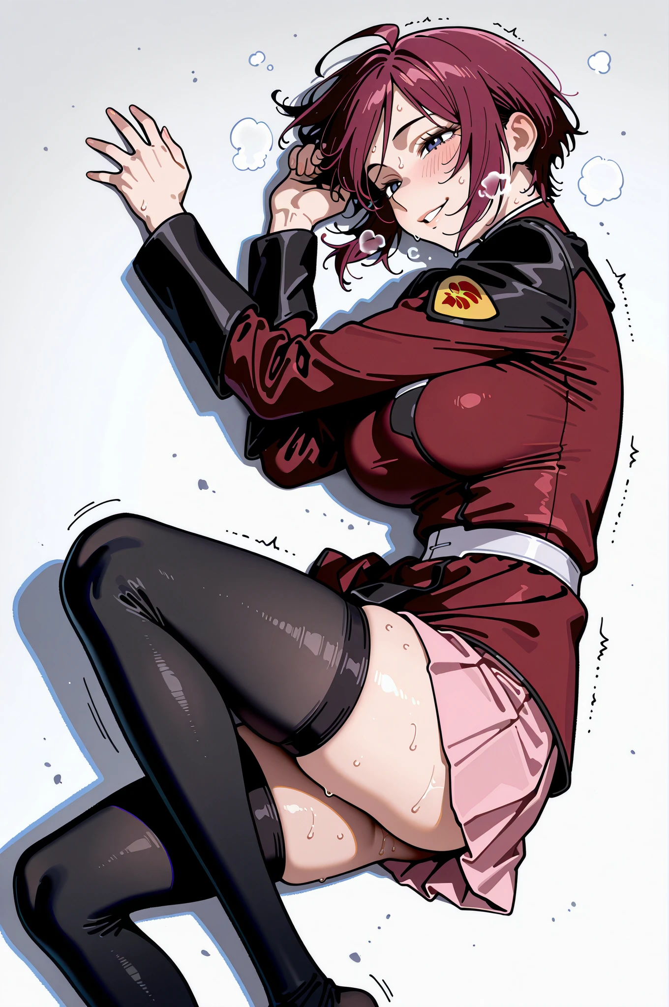 Rio, Super Blackjack、red hair、short hair、((Bartender's clothes))、((pantyhose))、mini skirt、Photo from below、medium chest、Bedroom、Rio・デ・カーニバル、