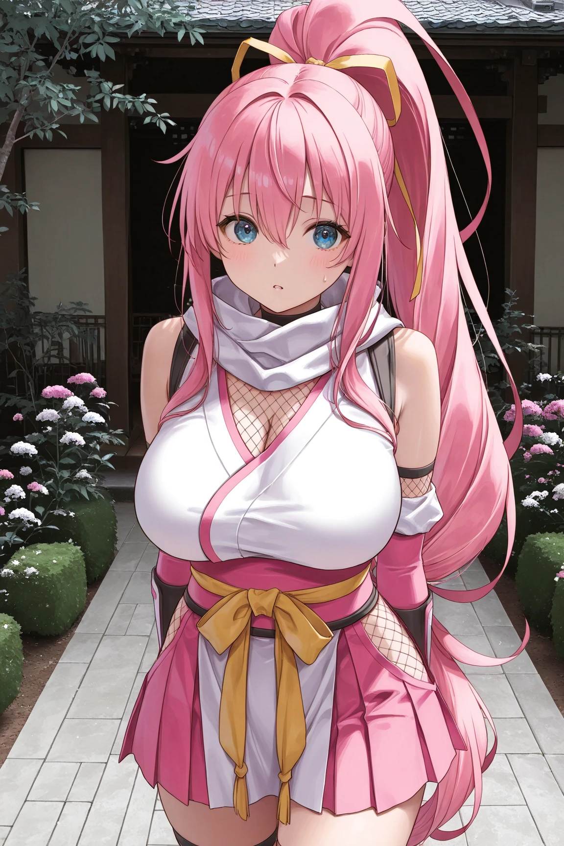 （1 girl：1.3）， 独奏， （（extremely, extremely, Very delicate face））），（（The eyes and face are very detailed））），beautidful eyes，one with pink hair，Large breasts，cleavage，Off-the-shoulder attire，offcial art，Unity8k wallpaper，ultra - detailed，big breasts beautiful
