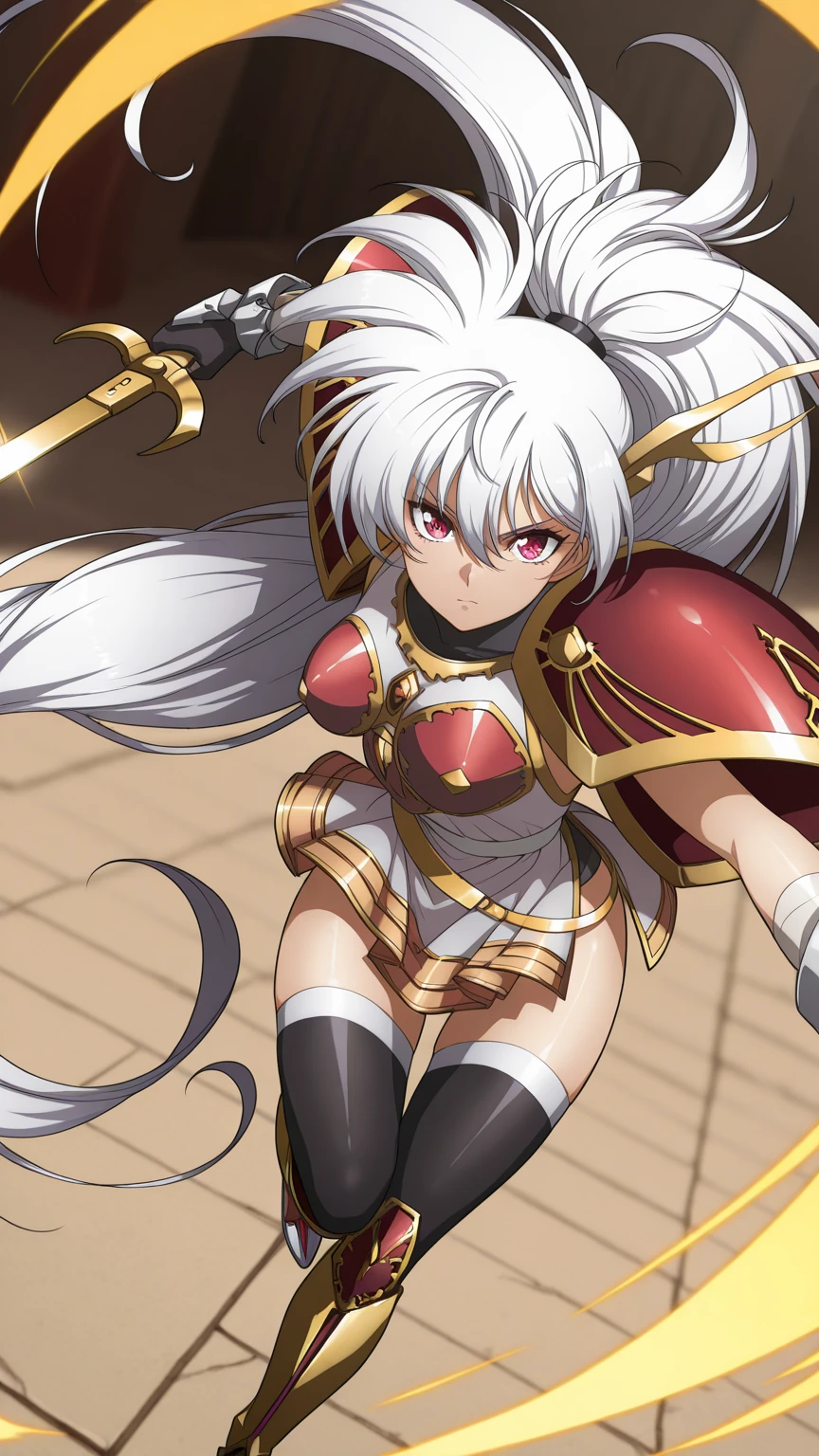 (masterpiece:1.2, best quality), Ruin_queen_of_oblivion, kagami takahiro, 1girl, long hair, white hair, round eyes, red skintight outfit, hair ornament <lora:takahirokagamiyugioh-midpoint:0.785> <lora:Ruin_queen_of_oblivion_v1:0.8>