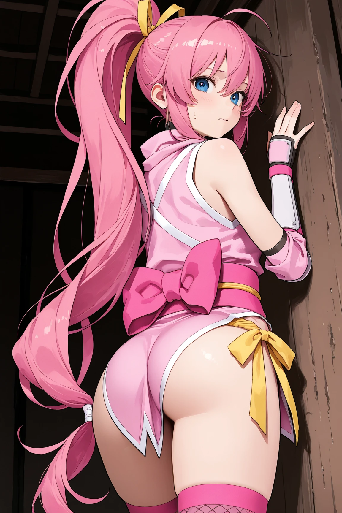 obra maestra, Mejor calidad, absurdos, perfect anatomy, 1 chica, Solo, SMMoon, 1990s \(Estilo\), Sailor Chibi Luna Cabello Rosa, pupilas rosadas ojos, subir las escaleras, de cerca, Sonrisa, tiro de vaquero, Uniforme Sailor Senshi Rosa, Collar marinero rosa, falda plisada rosa, guantes de codo, en postura de espalda, Show off your loot, backward, No hay tanga en un gran trasero, cuerpo completo, aausagi, de cerca booty, PUNTO DE VISTA DE ABAJO A ARRIBA