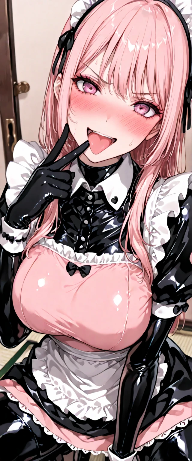 One girl, Cosmetan, methane, Twin Drill, Pink Hair, blue eyes, dress, Outdoor, Fallen leaves, (((face focus, portrait))), (((cum on mouth))), (((1fat man, from the front, penis, paizuri))),