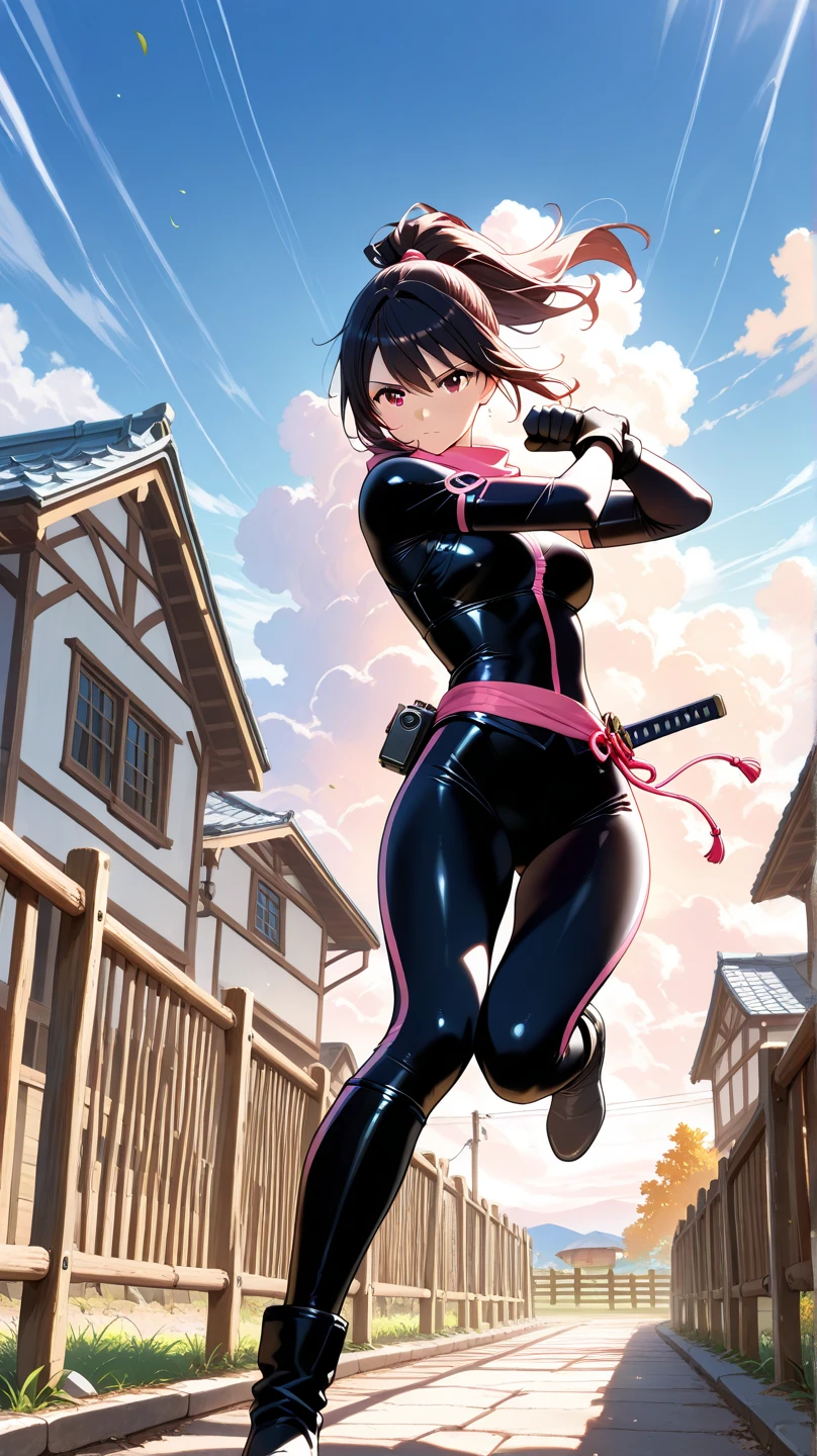 ultra-detailed, Explicit, Beautiful body, Beautiful Nose, Beautiful character design, perfect eyes, perfect face, ultra highres, 4K, beautiful legs, perfect legs, Nice hands, Perfect hand, Masterpiece, Best Quality, Highly detailed, illustration, absurdres, street fighter, doll suit, shadaloo doll, dollsuit, girls, multiple girls, expressionless, blank eyes, looking at viewer, red gloves, emotionless, black latex, corrution, mind control, female combatant, full body, hypnotized, unhappy trance, full body suit, ribbed bodysuit, both arms at side, obey, perfect female body, extremely glossy latex, hypnosis, hypnoLora, empty eyes, Mind control device, poses, submissive_pose, Slave, hat, necktie, stand up straight, standing, standing at attention, hat, necktie, belt, latex, ribbed bodysuit, brown hair, thighhighs, garter belt, Fighting Stance, extending the right arm from the shoulder into the air with a straightened hand, nazi saluting, military, military saluting, salute, jahy-sama wa kujikenai!, jahysama, yellow eyes, animal ears, hair flaps, navel, short shorts, thigh boots, throne, luxurious, purpl hair, long hair