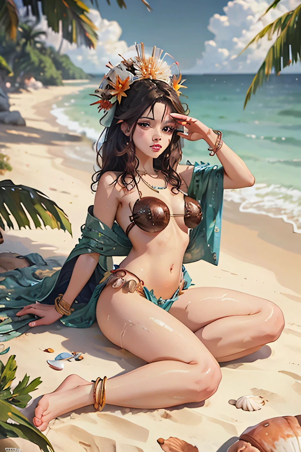 Beautiful girl, transparent bikini, camel paw, pin-up painting, pinup, art style, ((Art Frahm, Gil Elvgren)) --auto --s2