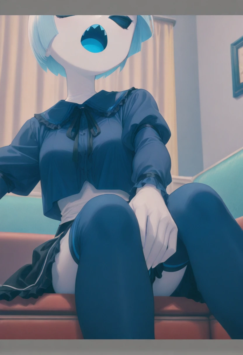 nobody,(masterpiece, best quality:1.2), 1 girl, alone,huge breasts,blue dress,Headless, no legs, no weapons,