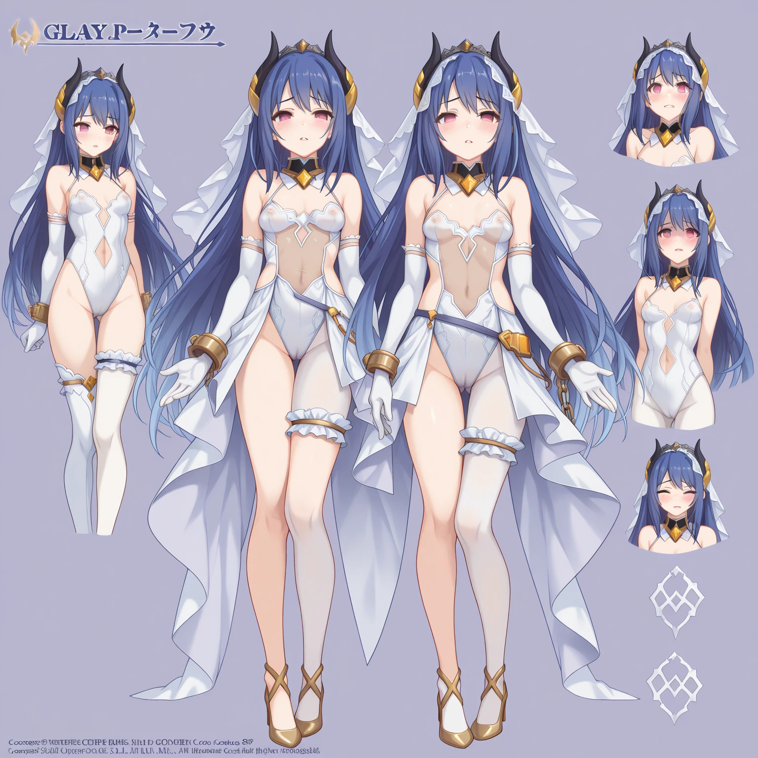 8k, best quality, masterpiece, (ultra-detailed:1.1), (high detailed skin),
<lora:shiyuan-v100:0.7:lbw=OUTALL>, shiyuan, 1girl, gloves, full body, looking at viewer, purple eyes, long hair, black gloves, bangs, bare shoulders, purple hair, gloves, hair ornament, ponytail,
<lora:renshe-v100:0.8:lbw=MIDD>, bodyviews, (no pussy, no nipples:1.2),4 views, Four perspectives, V sign,hand to mouth,1girl, breasts, ass, nude, multiple views, simple background, white background, full body, completely nude, barefoot, looking at viewer, navel, smile,