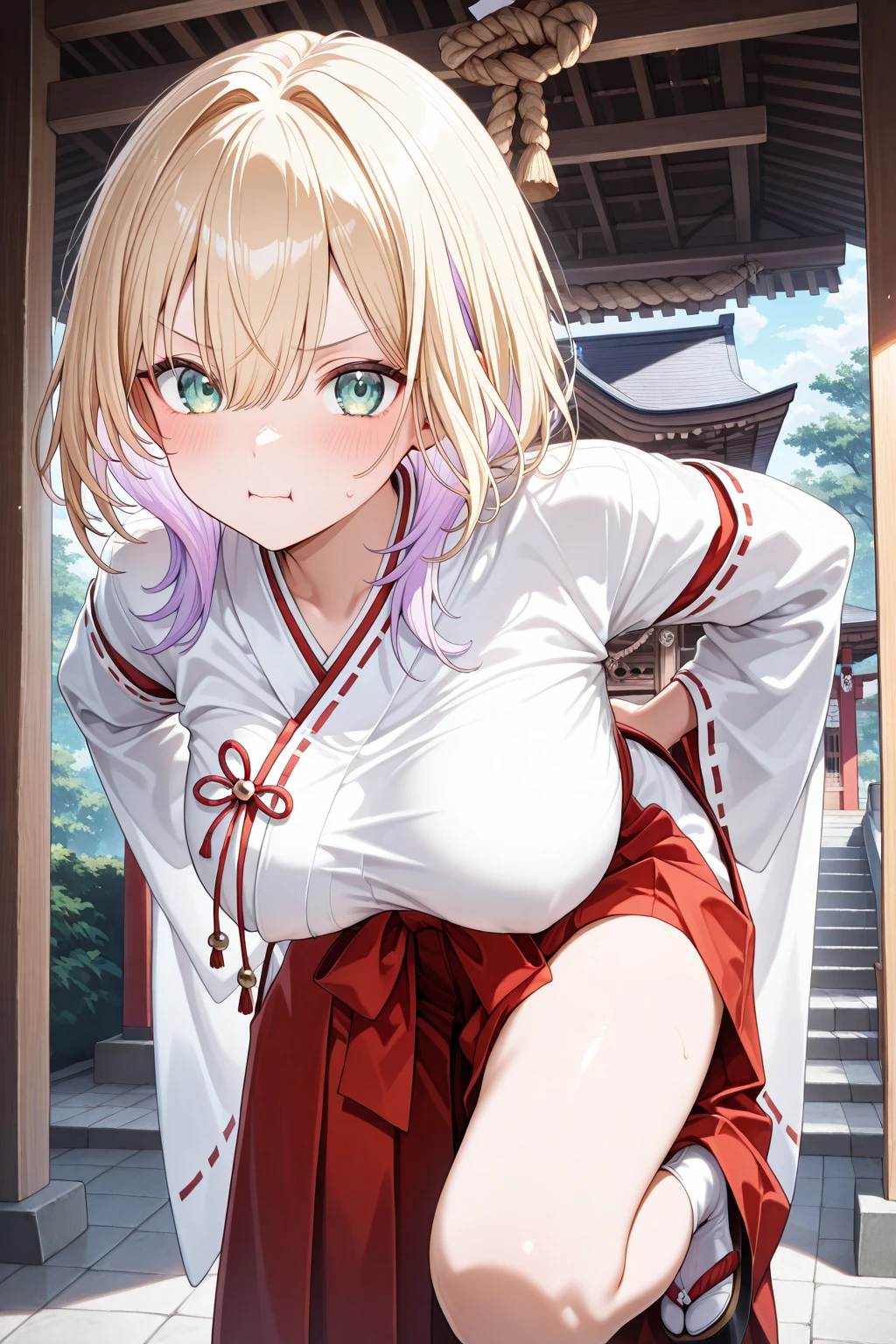 fundoshi, skirt lift by myself, showing panties,
kimono,Festival attire,White headband,(Hip-length blue kimono1.4),One shoulder exposed,(Ultra mini skirt),((White loincloth)),show off loincloth,
Gold rings on both thighs,Blue and white shimenawa rope around the waist,Thick-soled black sandals,sarashi,
night,old,Shineオーラ,moon,star,Red shiny edges,water surface,autumn,in the forest,Emits an aura,Shine,Fine particles of light,water surfaceにmoonが写る,Japanese style,
Red balustrade,Japanese styleの橋,
djeeta,Zeta,One Girl,Blonde,Shiny Hair,short hair,hair band,Brown eyes,
Shiny body,(Huge breasts, Glamour:1.1),(Huge hips),Tight waist,Long legs,
(Realistic eyes, Natural skin texture, Realistic facial details),
High resolution,Sharp focus,(Super detailed,Very detailed),(Very detailed CG unity 8k wallpaper),(((Vibrant colors))),{best illustration},
Beautiful Eyes,Symmetrical eyes,Big eyes:1.5,Seductive eyes,((complete anatomy)),Perfect Fingers,
(extreme close-up of thigh:1.5), (The view is from very close below:1.5), Pushing hips forward, (sitting), Open legs wide, spread legs,
embarrassed, seductive smile,