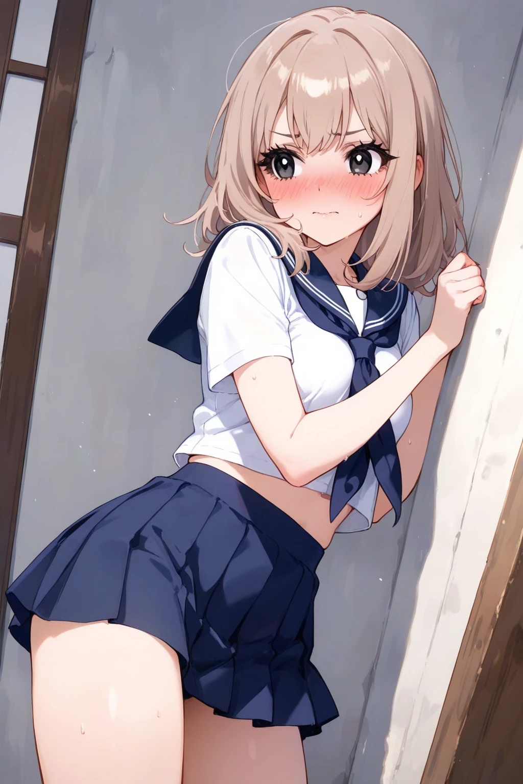 Cute anime girl, skirt lifted, panties off, cartoon artstyle, getting fucked