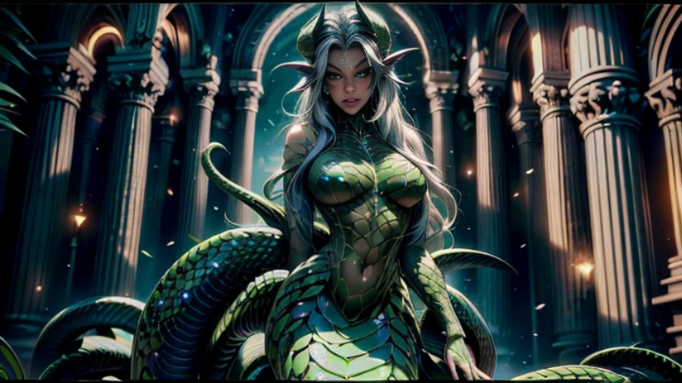 Close up of anime monster girl, monster girl, white coat, anime character. Full Body Art, Eldritch Lovecraft's Secretary, Hot Reptile Humanoid Woman, Monster Girl, Lucio as a Woman,