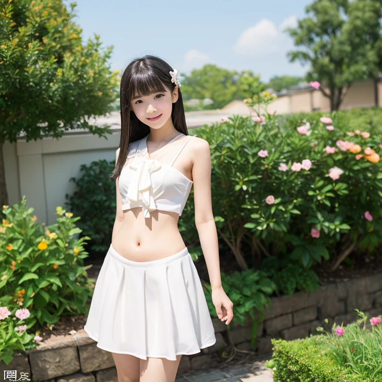 (masterpiece, Highest quality:1.4), Award-winning portraits, 8K, 85mm, alone, Beautiful Face, Delicate girl,  (On the grass), Sophisticated, cute, 15 years old, RAW Photos, Confused, High resolution, Sharp focus, Background Blur、(((flat  、thin and delicate body、Childish atmosphere)))、Glossy short bob、Mole on the left cheek、 Dark blue eyes、the skirt is swaying in the wind、Hair swaying in the wind、sexy、flexible legs、naked、Angle shot from the ground