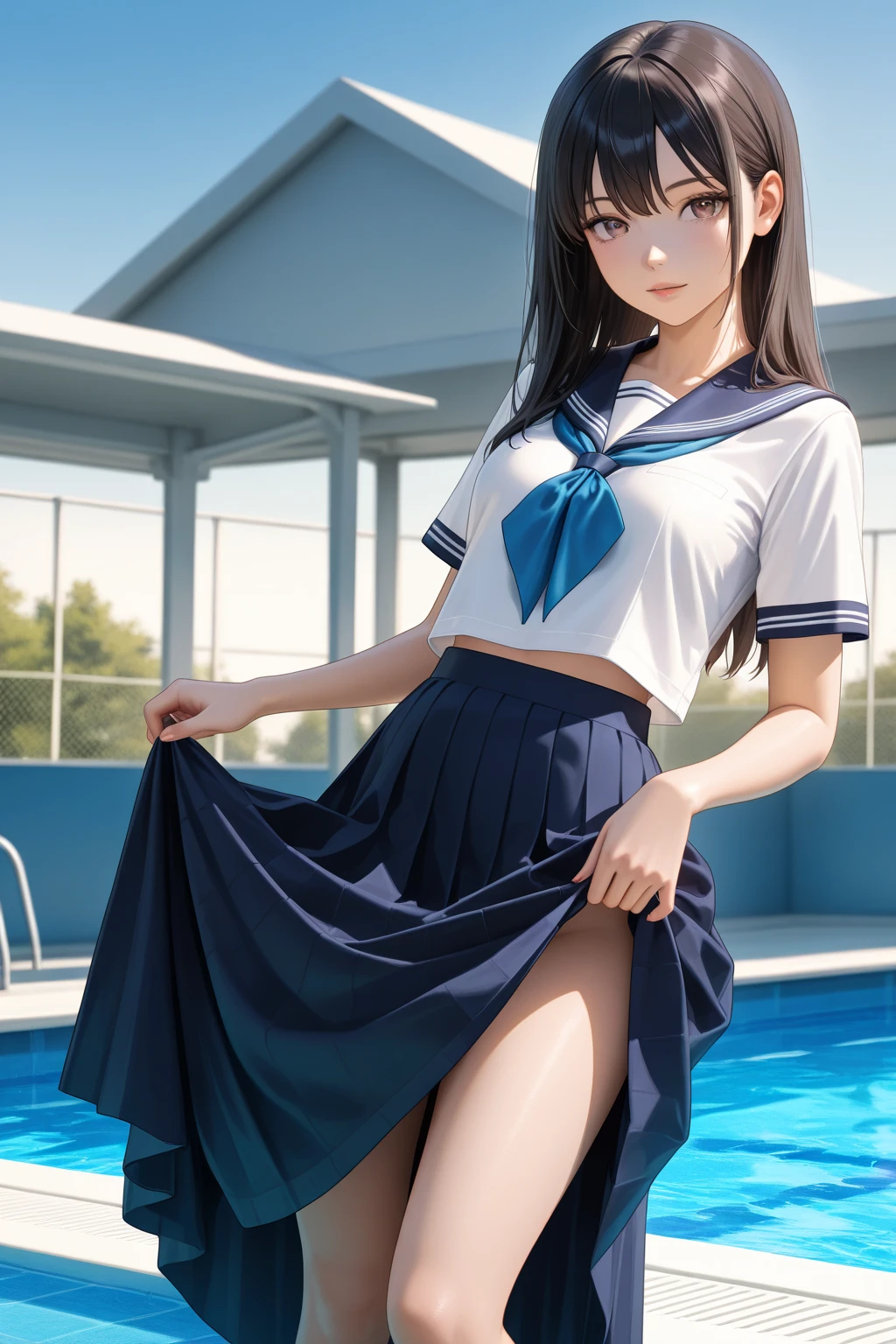 Best Picture, Masterpiece, 4K, High Quality, One Adult
Woman. The woman has brown hair. Her hair is straight, bobbed. Long slit eyes, green eyes,
Model like beauty, perfect proportions. Perfect legs. Perfect arms. Tank top, navel-baring look, tight miniskirt. High heels. 
She has a blush on her cheeks and a mischievous smile on her face.


Even over clothing, one can see the large, full breasts and erect nipples.
Even over clothing, one can see the large, full breasts and erect nipples.
A woman is  in a grassy meadow. A large dog is clinging to the woman's back.))A complete body. Perfect hands and legs. Beautiful body, beautiful legs. Beautiful hands. Perfect body, perfect legs. Perfect hands. 
You can see the woman's breasts are full and her nipples are standing up, even over her clothes. Sweat is beading.
The woman's cheeks are blushing and she looks embarrassed.In the grass of a meadow, ((A woman is sitting, legs wide open, in Silk underwear. Complete body. Perfect hands and legs. Beautiful body, beautiful legs. Beautiful hands. Perfect body, perfect legs. Perfect hands. Front focus.
Woman's sweaty, wet, scantily clad, visible breasts and erect nipples. Sweat is soaking through.
The woman's cheeks are flushed, her brow is furrowed, and she looks as if she is about to cry.
One adult woman and her school uniform. Sailor uniform with short sleeves, extremely too short. Pleated miniskirt.



(The skirt is extremely short.)
