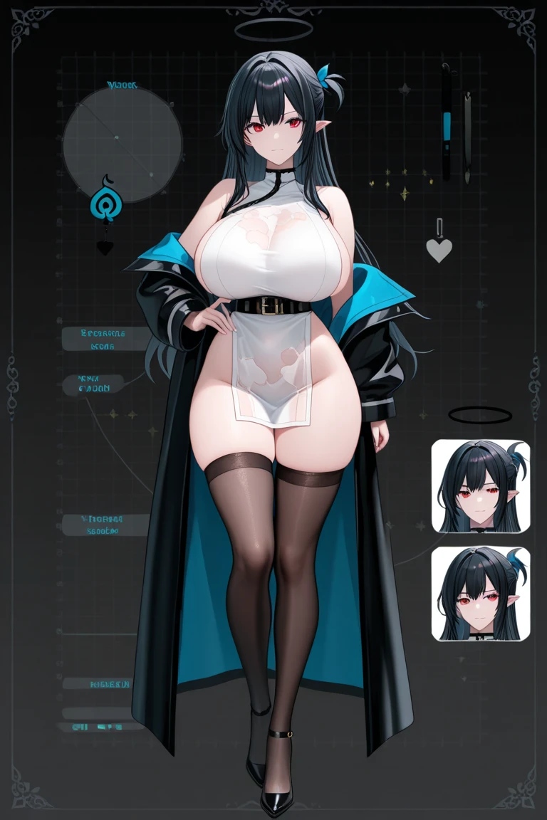 collage of five variatons of anime ghost girl, very white skin, long loose blue wavy hair with purple highlights, black victorian dress with cleavage, big breasts, ((masterpiece)), ((high resolution)), glistening skin, bondage fetish garter victorian dress, kawaii cemetery background