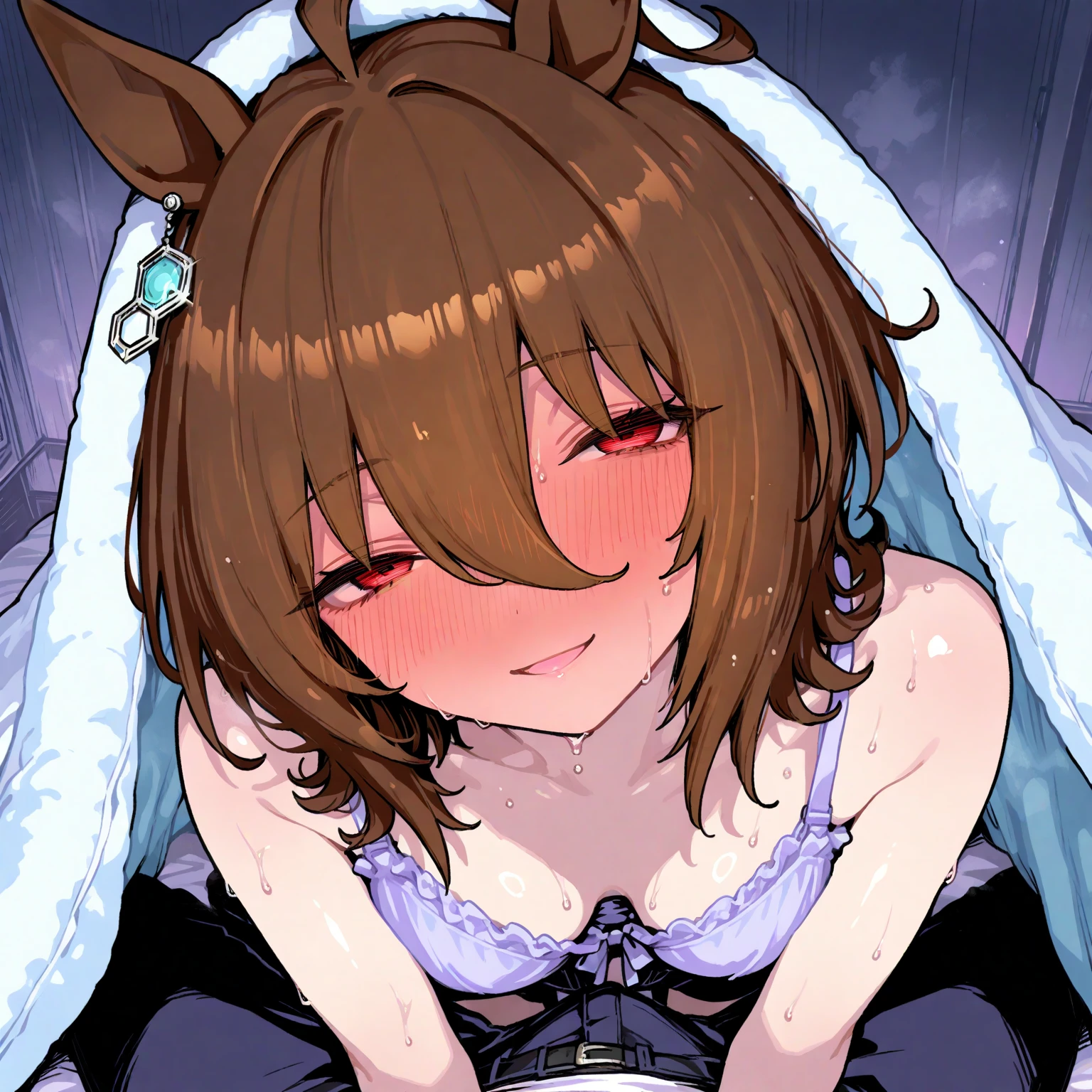 NSFW,masterpiece,Highest quality,High resolution,Very detailed,Nekone \(Utawarerumono\),Brown Hair、（Red Eye：1.3）、ribbon,Twin tails、ヘアribbon、mole、目の下のmole,Small breasts,(Sexy Outfits),blush,(Ecstasy face),Estrus,(Prostitute),(Sex slave),Brothel at night,Luxurious Room,cyber punk,(Have sex),(Squirting),(trembling),heart,(Falling into Pleasure),Drooling,Bitch,(transformation),Lewd,Slut