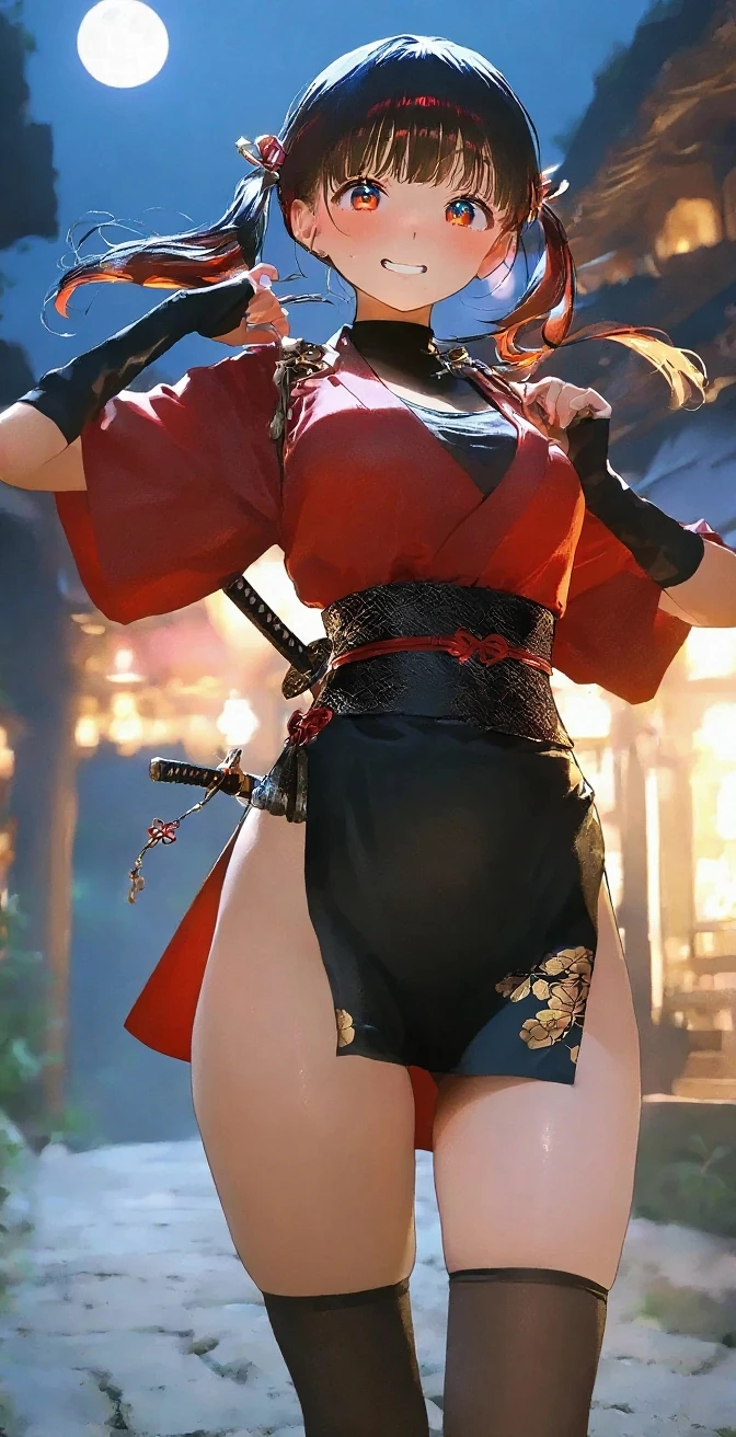 extremely detailed CG unity 8k wallpaper,masterpiece, best quality, ultra-detailed, beautiful detailed eyes,best illumination, best shadow,dragon_real,
(1gril),solo,(crimson dragon:1.4),crimson hair,(crimson eyes:1.1),long hair,ponytail,Bare shoulders,(crimson cheongsam:1.2),(green jewel:1.2),earrings,bare legs,(crimson tattoos and dragon),collarbone,lips,moon,gigantic hanging breasts,black silk stockings,lace,Anime face,2.5D,8k,
Beautiful facial features,starry sky,Complex decoration,Black Armor,looking at viewer,Strong lighting,light and shadow texture,texture details,