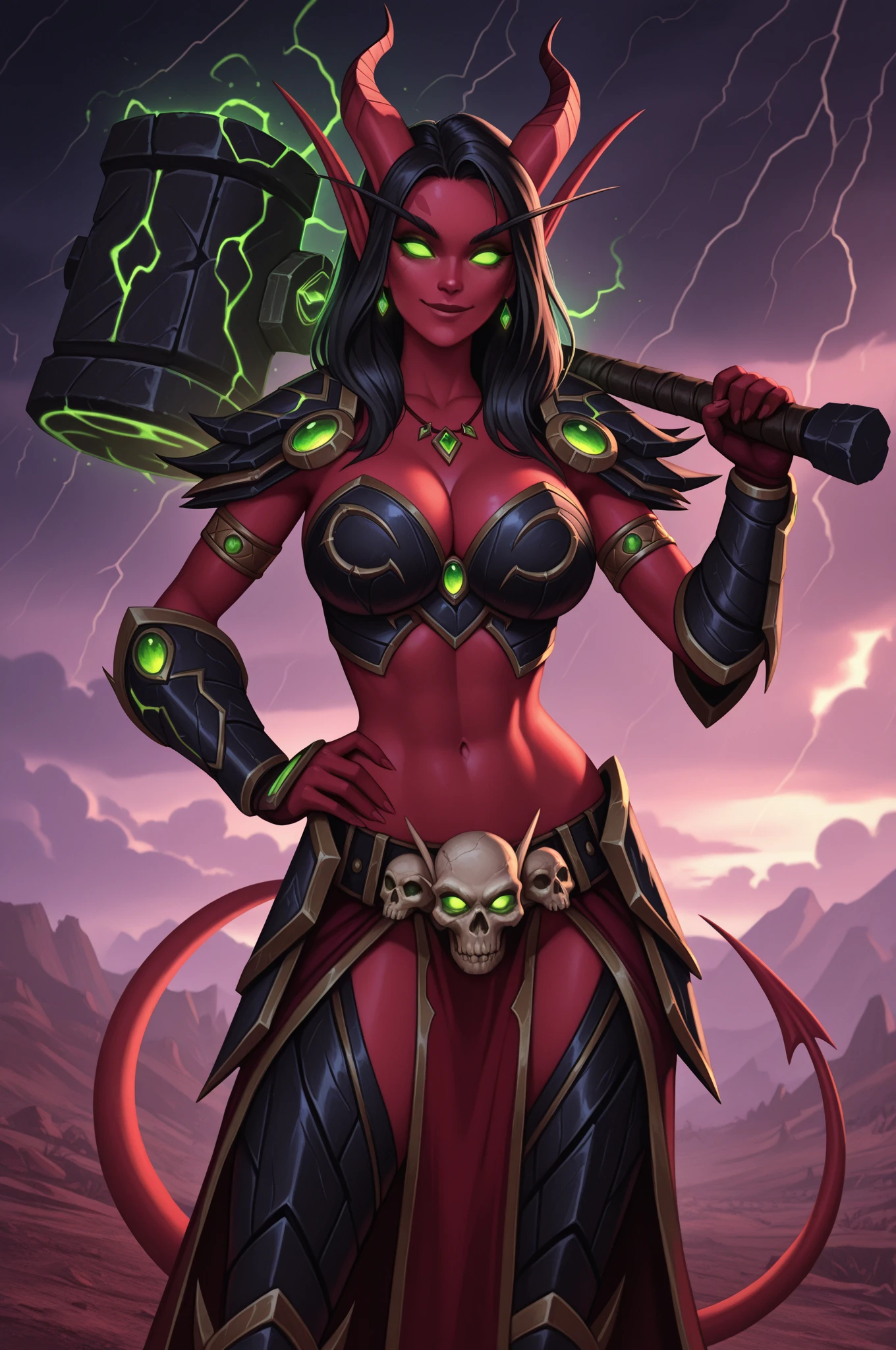 A intricately detailed illustration of a beautiful Aeldari Corsair woman. Holding a Eldar Las Rifle. She has large breasts and is wearing a tight-fitting green cloak. She has red hair. hires, looking at viewer, seductive expression, war paint on face, Xenos symbols, Warhammer 40k, by Owlcat Games.