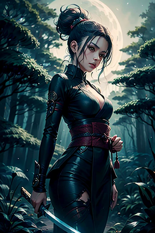 extremely detailed CG unity 8k wallpaper,Realistic, Photorealistic, cowboy shot, masterpiece, absurdres, (colorful),, 1girl, solo, <lora:ShutenDoujiV11-000003:0.9>, outdoors, bamboo forest, day, standing, smile, cowboy shot, from side, shuten douji, jiangshi, qing guanmao, china dress, hair rings, sash, frilled sleeves, (ofuda:0.9), arms on own hips<lora:WarmLight:1><lora:FujifilmFujichromeProvia400X:1>