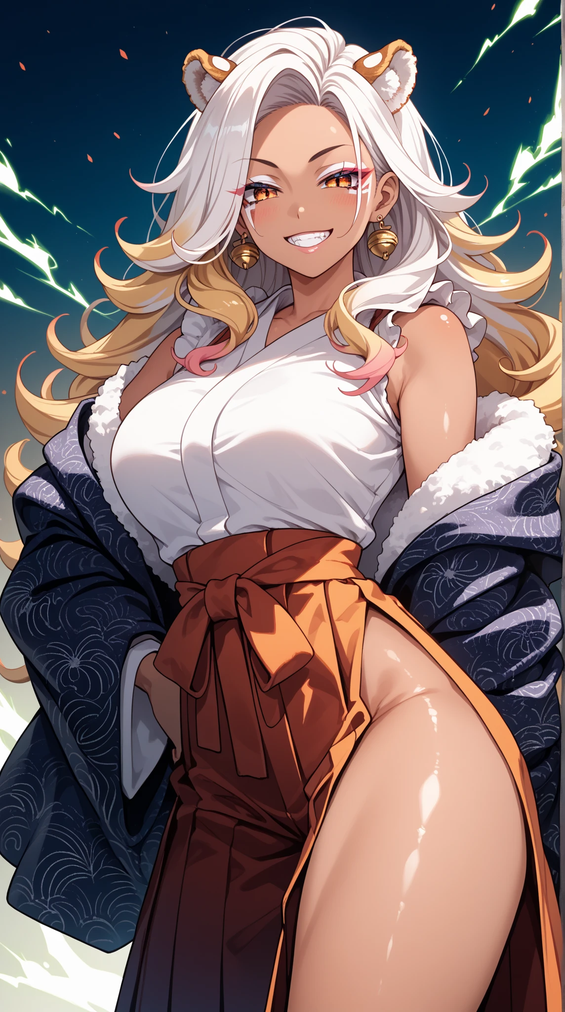 (solo) female anthro bunny, long fluffy hair, bunny, big breasts, attractive, goth, Yukata, fit body, bunny tail,, thicc, freckles, freckles on face, smug eyes, (happy sexual expression, moaning with open mouth and tongue out viseble saliva), she is laying on the bed look to the viewer , on back, violet background, simple background, thick thighs (front view)