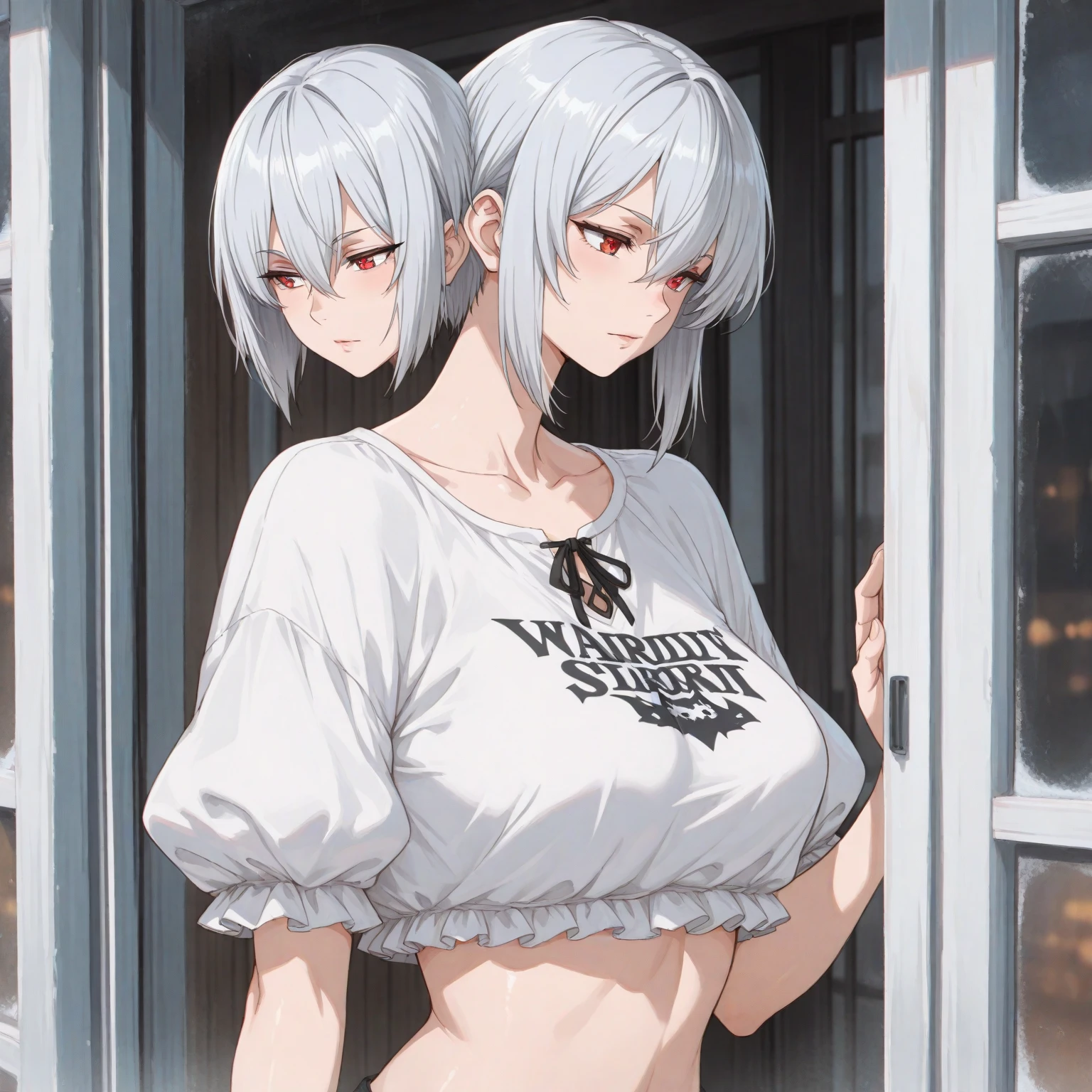 (masterpiece, best quality:1.2), 1girl, solo,UHD, retina, masterpiece, ccurate, anatomically correct, textured skin, super detail, high details, high quality, award winning, best quality, highres, 16k,(情趣女孩:1.5), (火辣身材:1.4), (迷人妖娆:1.3), (妖艷風情:1.4), (性感曲線:1.4), (挑逗姿態:1.3), (輕盈優雅:1.3), (誘人笑容:1.3), (撩人眼神:1.3), (迷人氣質:1.3), (性感魅力:1.4), (迷人風采:1.3), (令人心動:1.3), (妖嬈優雅:1.3), (熱情奔放:1.4), (性感誘惑:1.4), (風騷妩媚:1.4), (嬌媚迷人:1.3), (性感妖嬈:1.4), (優雅動人:1.3), (腋下服裝:1.5), (腋下可見:1.4), (性感露肩:1.4), (吊帶背心:1.4), (深V領:1.3), (迷人魅力:1.4), (性感魅惑:1.4), (慾望誘惑:1.4), (魅力四射:1.3), (情趣服飾:1.4), (火辣性感:1.4), (性感誘人:1.4), (慾火焚身:1.4), (曲線:1.5), (性感突起:1.4), (誘人曲線:1.4), (金色瞳孔:1.4), (灰色頭髮:1.4), (絲滑柔軟:1.4), (晶瑩剔透:1.4), (光滑肌膚:1.4), (細緻嬌嫩:1.4), (長髮飄逸:1.4),