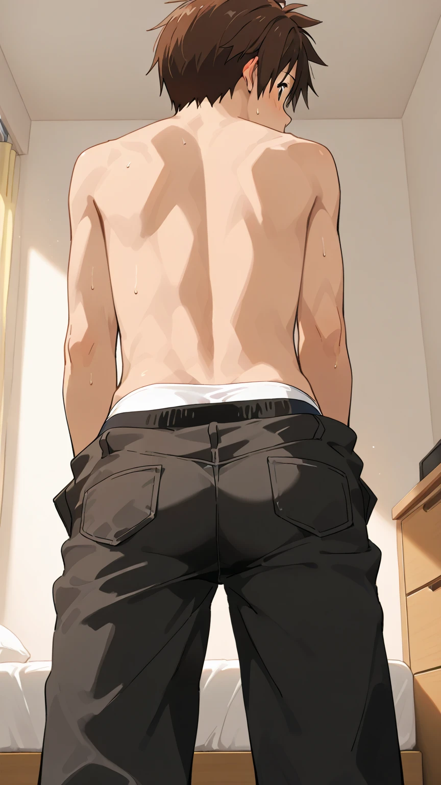 2 Boys, 10 years old boys, slim body, Cute, bright eyes, green eyes, short red hair, in the bedroom, looks at the viewer, shy, ????? boy, nude boy chest, ????? dick in hand, sexy, wet body, ???, excited smile, ass, back view, Cummings, hugging, kissing 