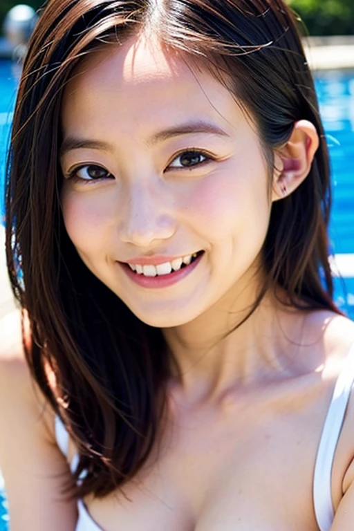 japanese woman　leotard　swimsuit　Transparent　smile　photograph　real