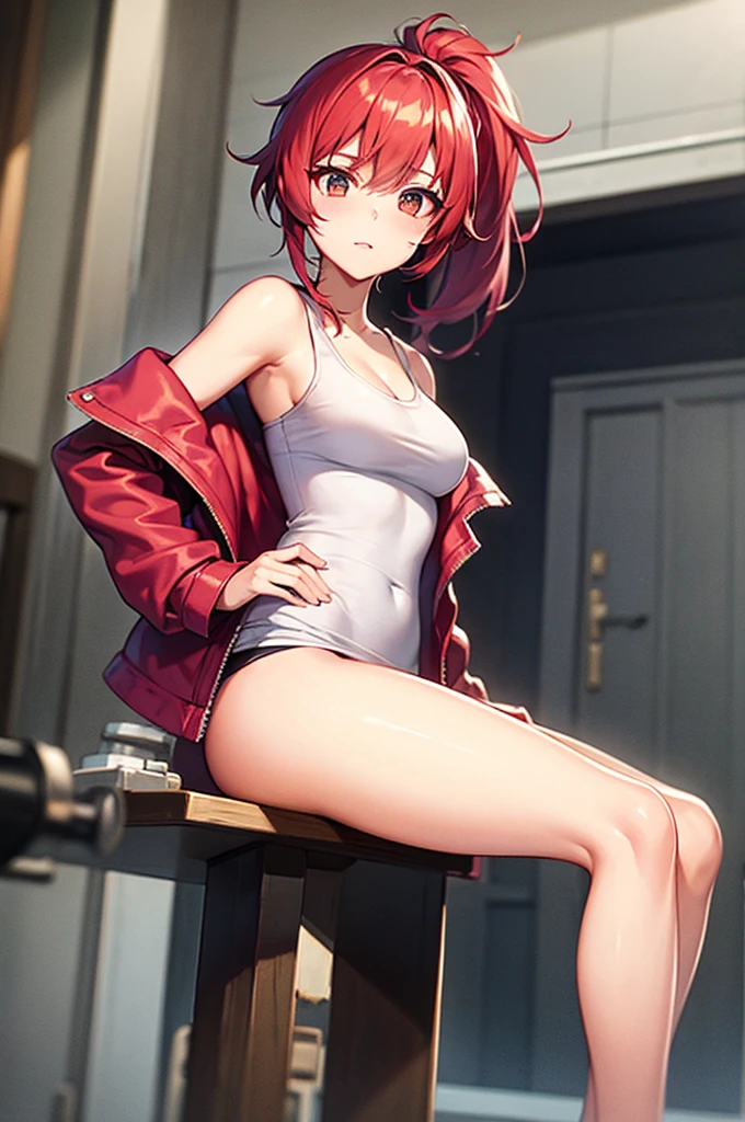 pink chair, Gamerchair, Gamer Girl, cute, Redhead,, short hair, masturbation behavior, Touch yourself, Place your hands on your thighs, sexy, Beautiful body, Super detailed, anime, egirl, Blushing, Drooling, Embarrassing, transformation, One girl, alone, 4K, wallpaper, Wet body, super transformation, orgasm, when, shout, liquid,, Rough Chest Tank Top、Nipples、Touch your chest