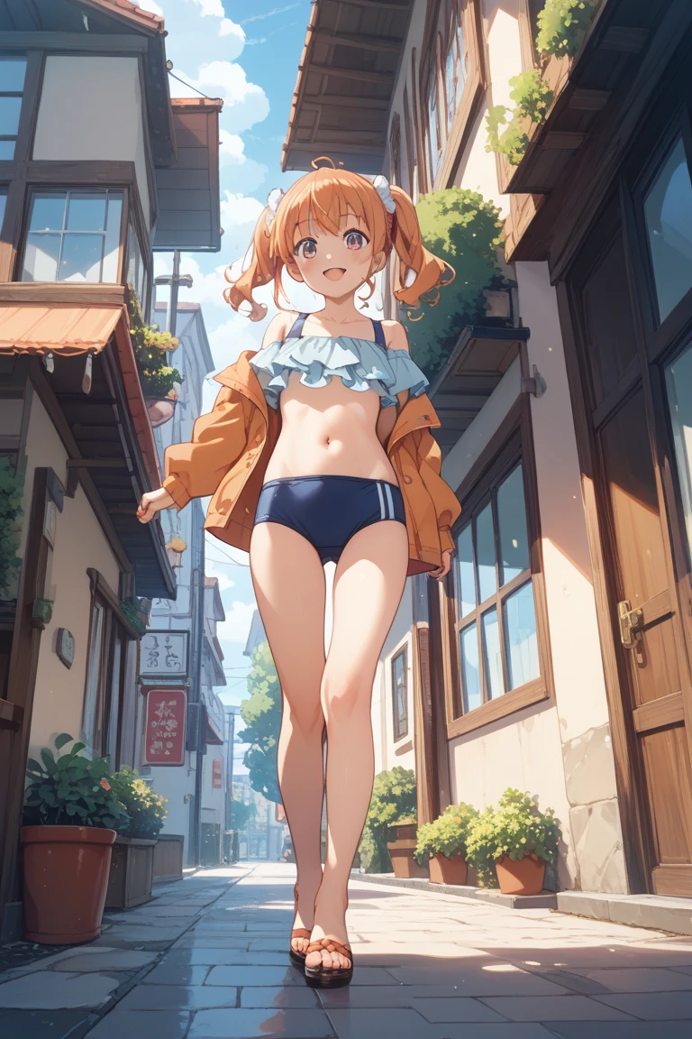 `nsfw, masterpiece, 1 girl, ((topless)), intricately detailed, navel, necklace, orange hair, jogging pants, smiling, extremely detailed, photorealistic, octane render, 8 k, unreal engine., bare breasts, bare stomach, sweaty, beautiful face, small breasts, flat chest, silence suzuka \(umamusume\), park, horse ear, horse tail, bare shoulders, nipples, holding water bottle, nude, running, open mouth