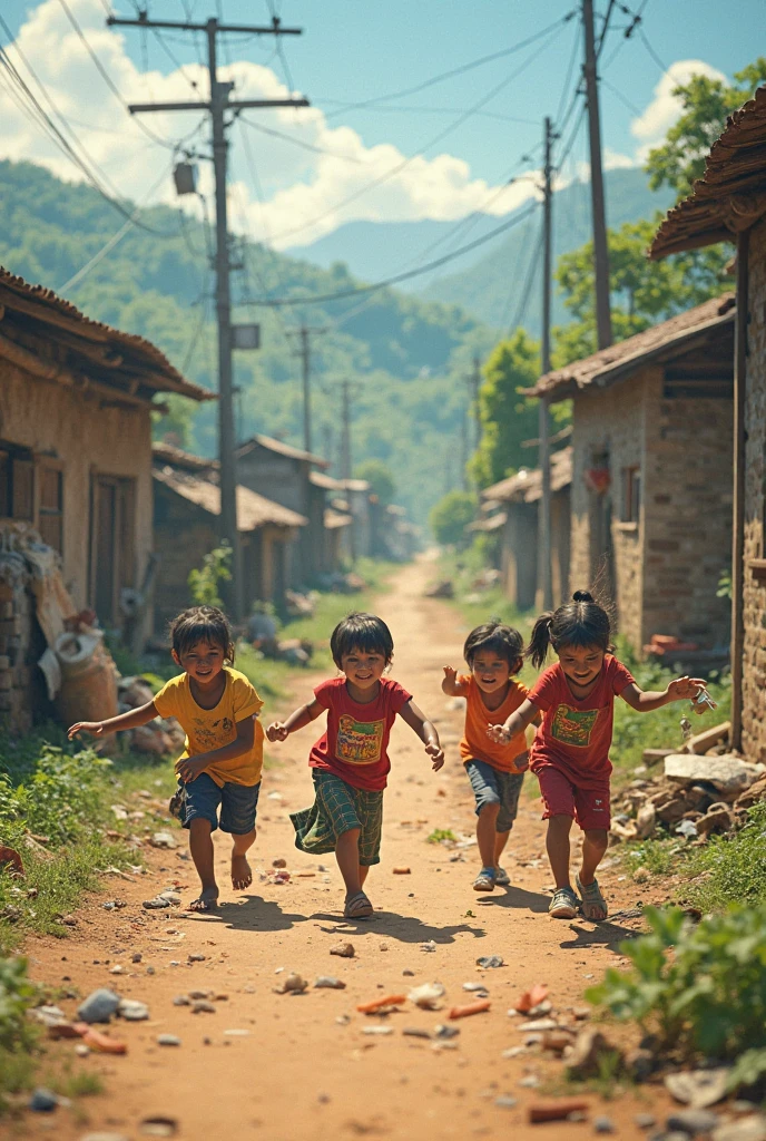 The atmosphere of children in a traditional Malay village in Malaysia 