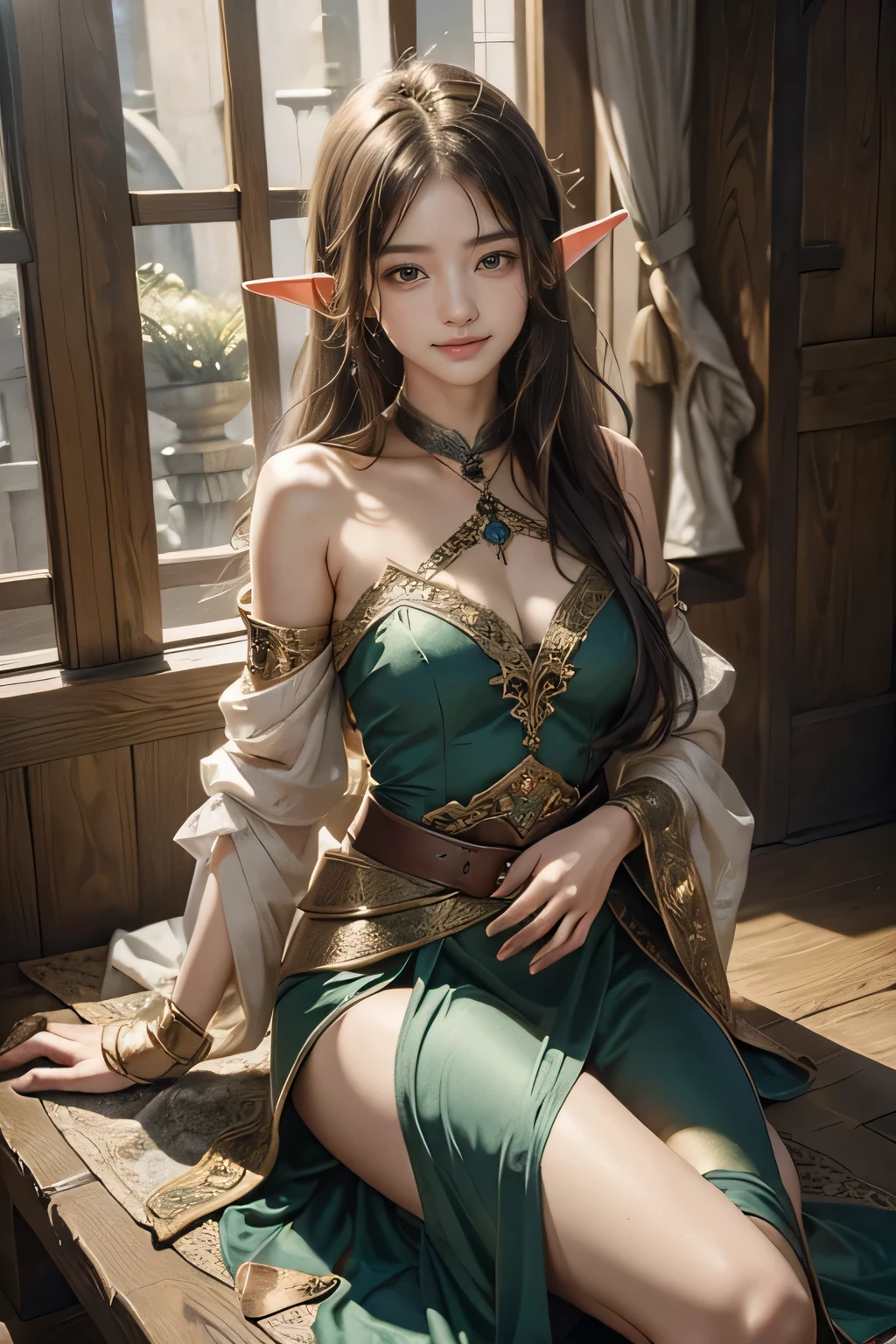 Woman with ice tiara on her head and dark blue winter cloak with gold details, Brooch with snowflake. long black hair. Nude naked open breasts with well detailed live natural skin on large bare breasts with large long brown nipples. queen of winter, elf princess, portrait of an elf queen, elf queen, Princess Winter, elf queen, artgerm on artstation pixiv, beautiful and elegant elf queen, full - body. Standing in the snow in front of a big ice castle. RPG character. Medieval era. Elf. Red-haired elf. Cyan eyes. Wood Elf. Elf Forest Warrior. Elven Archer. Medieval archer. Archery. Organic Amadura. Moss Green Armor. soft-lighting. Standing in the middle of the forest. deeply forested. bioluminescent fungi. Fantastic setting. day light. Sun light. Warm color highlights. Blue and yellow-green palette. RPG Character Design. ig model | artgerm, :: rossdraws, The artwork is not in Gouweiz&#39;s style, extremely detailed artgerm. full - body, Detailed background of the castle, hyper detailed, detailized face, photo sincere POV, by Lee Jeffries, Nikon D850, Stock photographic film ,4 Kodak Portra 400, F1 camera lens.6, saturated colors, hyper realistic, lifelike texture, The lighting is dramatic, Cinestill 800 (8K, photo RAW, beste-Qualit, tmasterpiece: 1.2), overdetalization, (high skin detail: 1.2), 8K UHD, dslr, soft-lighting, hiquality.ig model | artgerm, :: rossdraws, The artwork is not in Gouweiz&#39;s style, extremely detailed artgerm. full - body, Detailed background of the castle, hyper detailed, detailized face, photo sincere POV, by Lee Jeffries, Nikon D850, Stock photographic film ,4 Kodak Portra 400, F1 camera lens.6, saturated colors, hyper realistic, lifelike texture, The lighting is dramatic, Cinestill 800, in bedroom, sitting on bed, black dress 