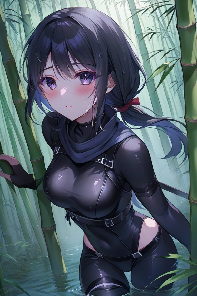 Prisoner of warnin: ninja ponytail, black mask, big ??????, rag cloth, ????? restraint, anger, squint, rope, wet ??????, wet thighs, teary eyes, shy